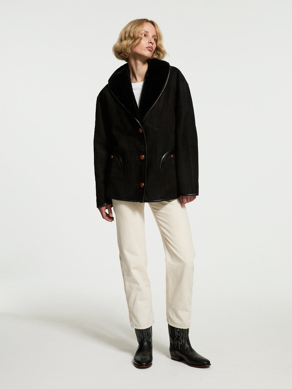 BLACK SHEARLING TATTOOSH COAT