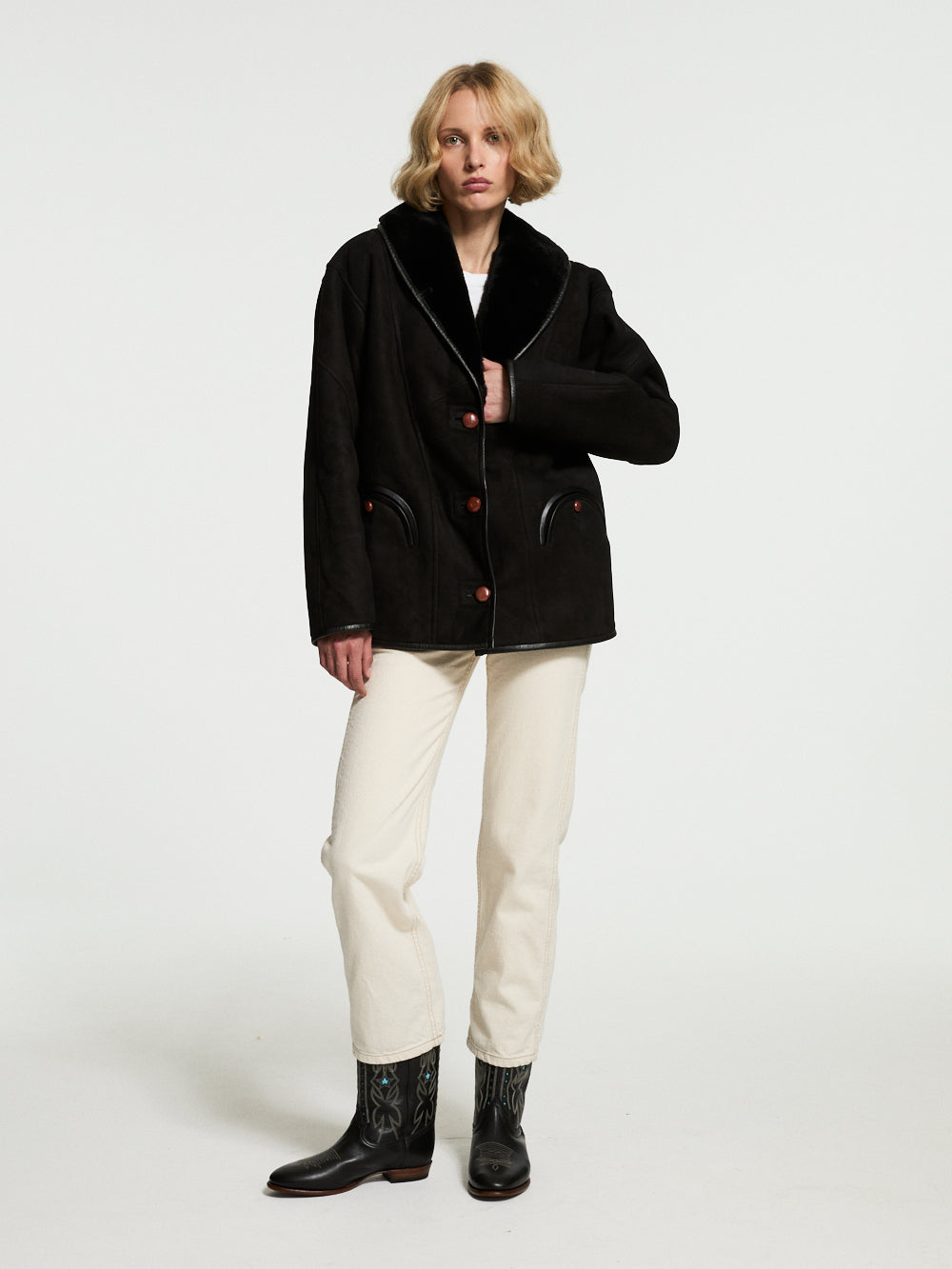 BLACK SHEARLING TATTOOSH COAT