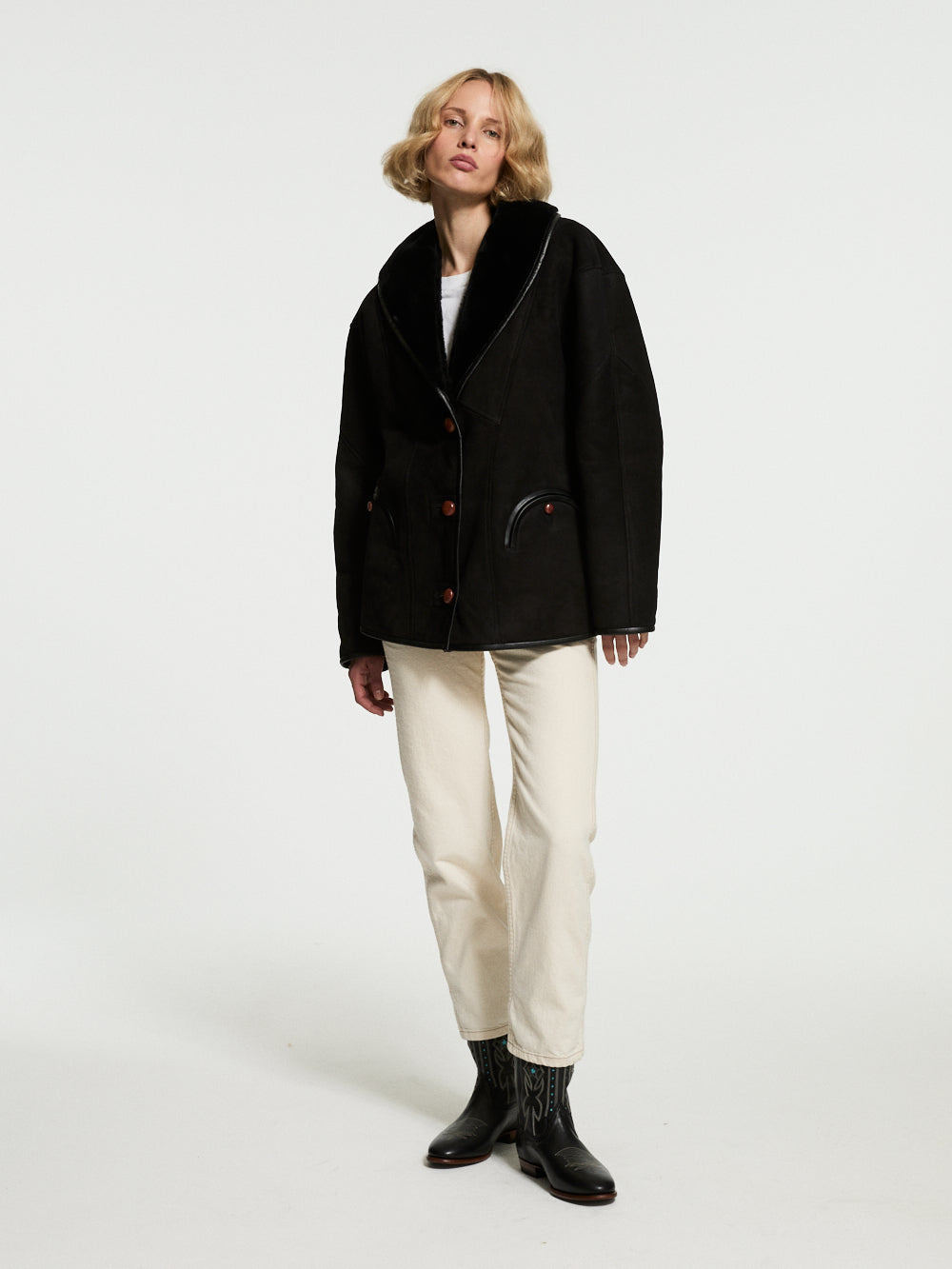 BLACK SHEARLING TATTOOSH COAT