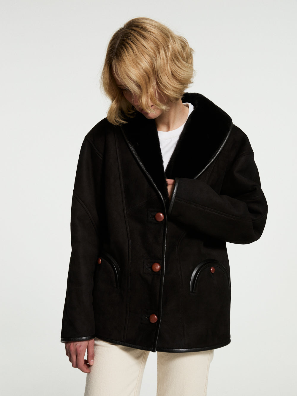 BLACK SHEARLING TATTOOSH COAT