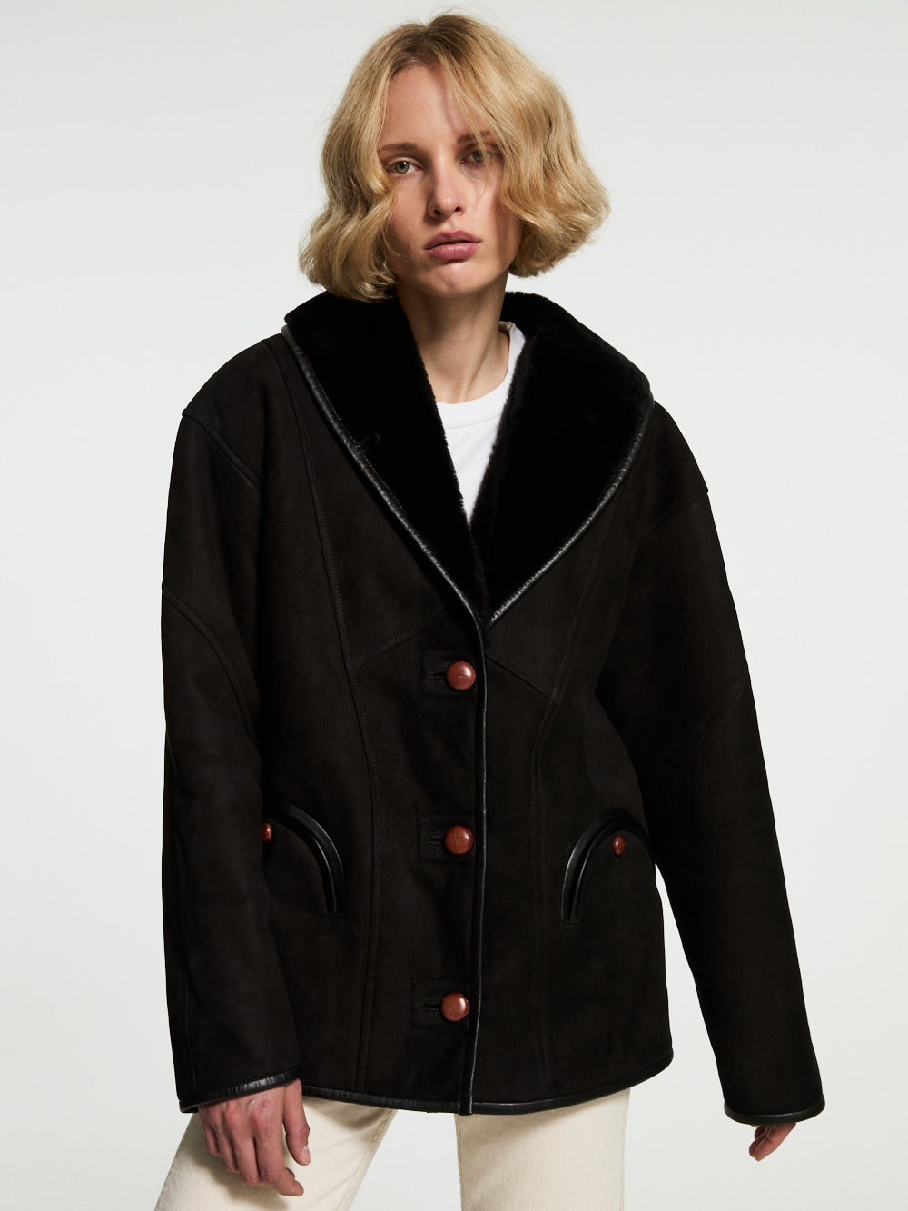 BLACK SHEARLING TATTOOSH COAT