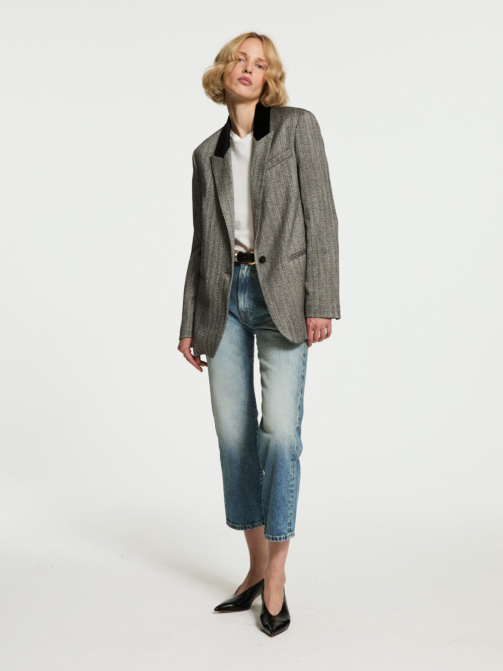 CHEVRON JACKET VELVET COLLAR