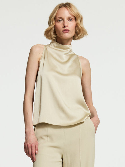 REVERSE SATIN TOP WITH ROLL NECK