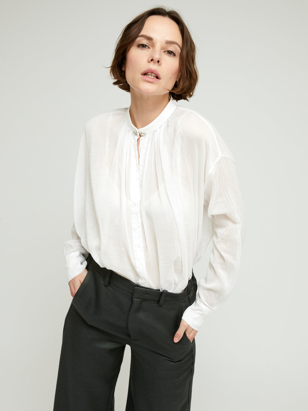 WHITE RHINESTONE BOHEMIAN VOILE SHIRT