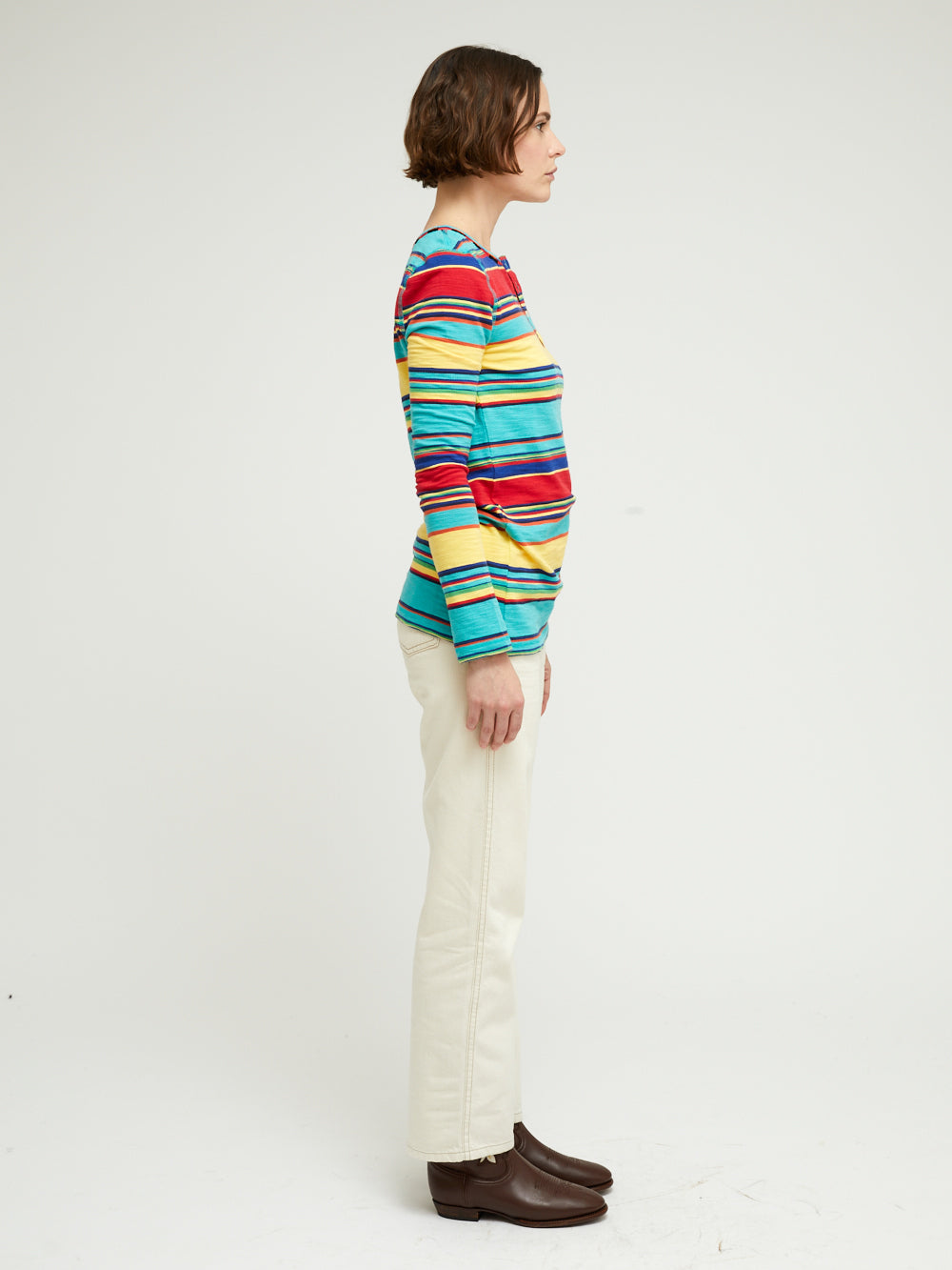 YELLOW, TURQUOISE AND RED STRIPED SKIN T-SHIRT