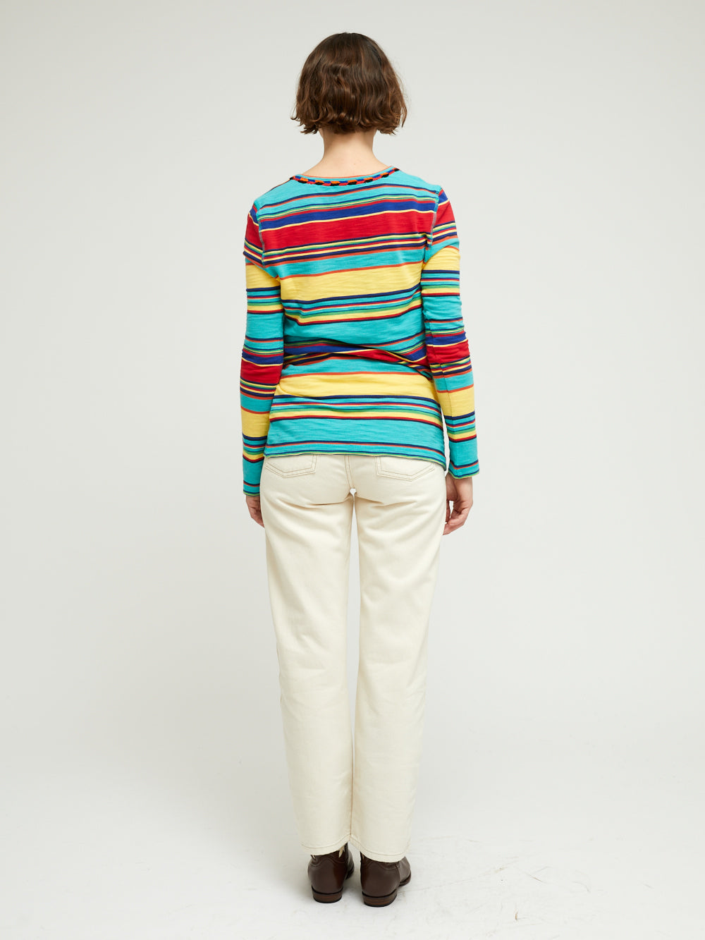 YELLOW, TURQUOISE AND RED STRIPED SKIN T-SHIRT