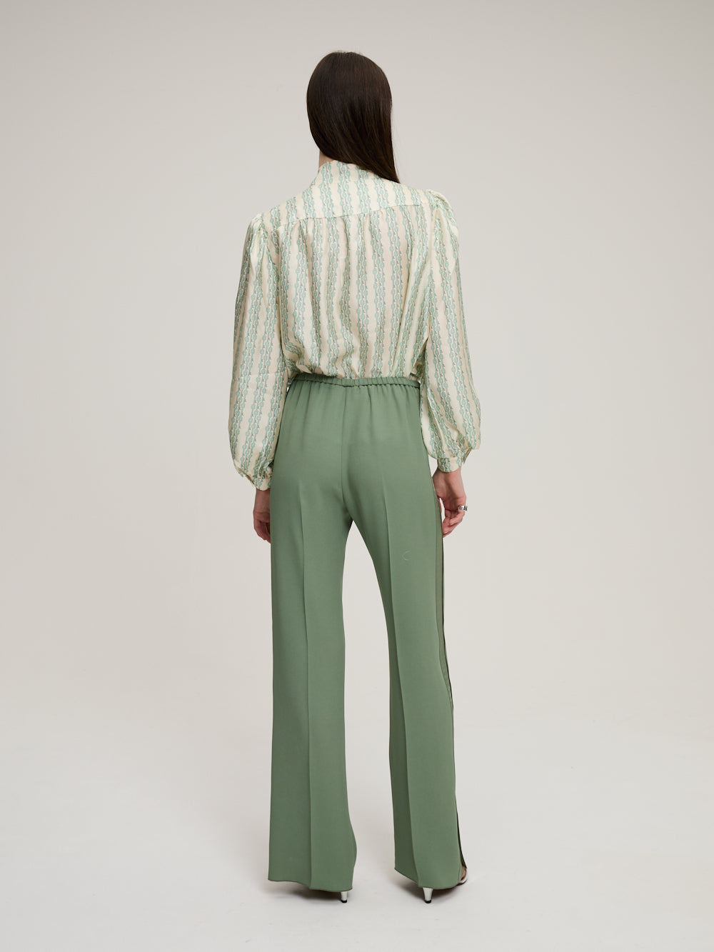REVERSE SATIN KHAKI TROUSERS