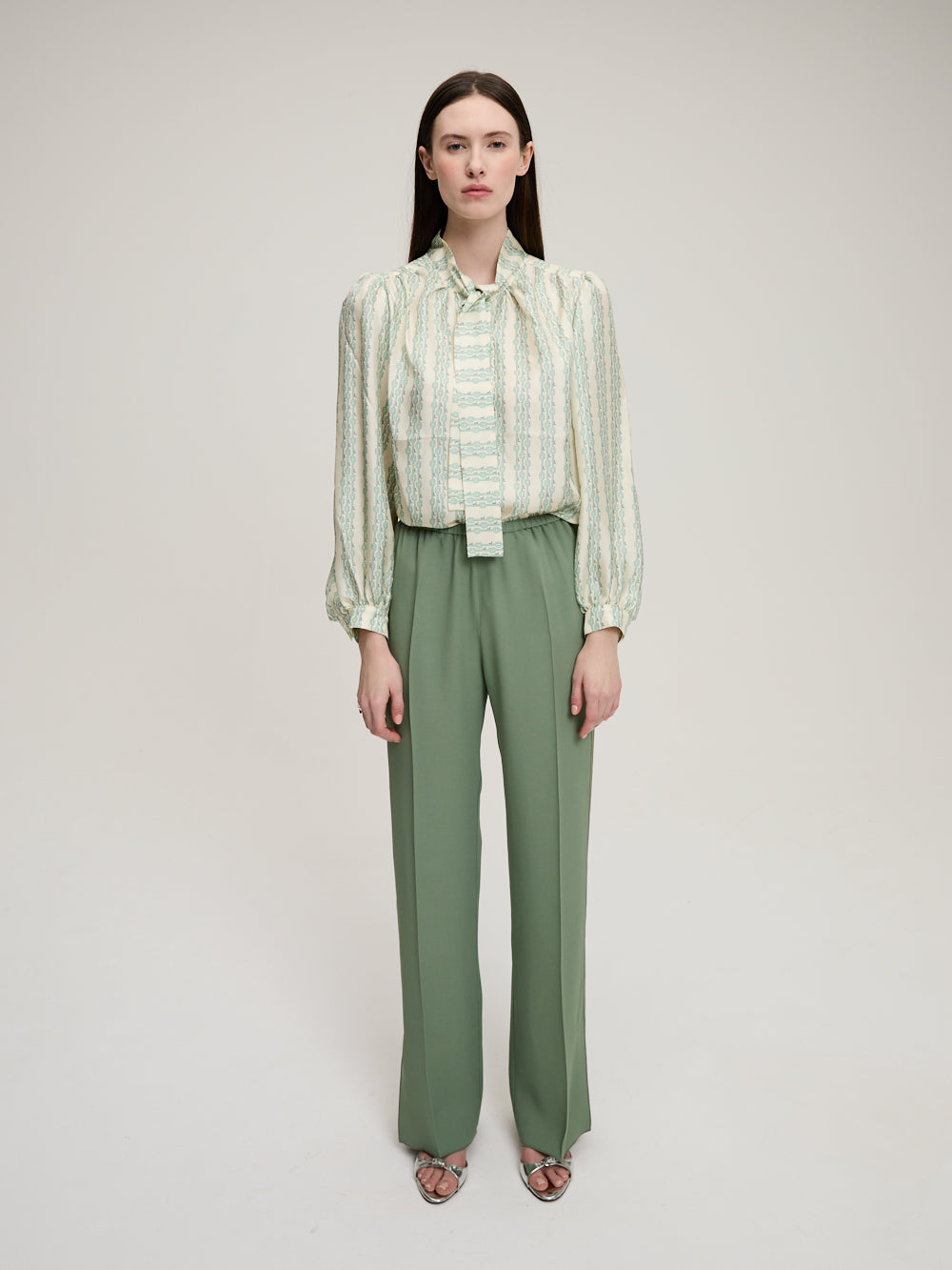 REVERSE SATIN KHAKI TROUSERS