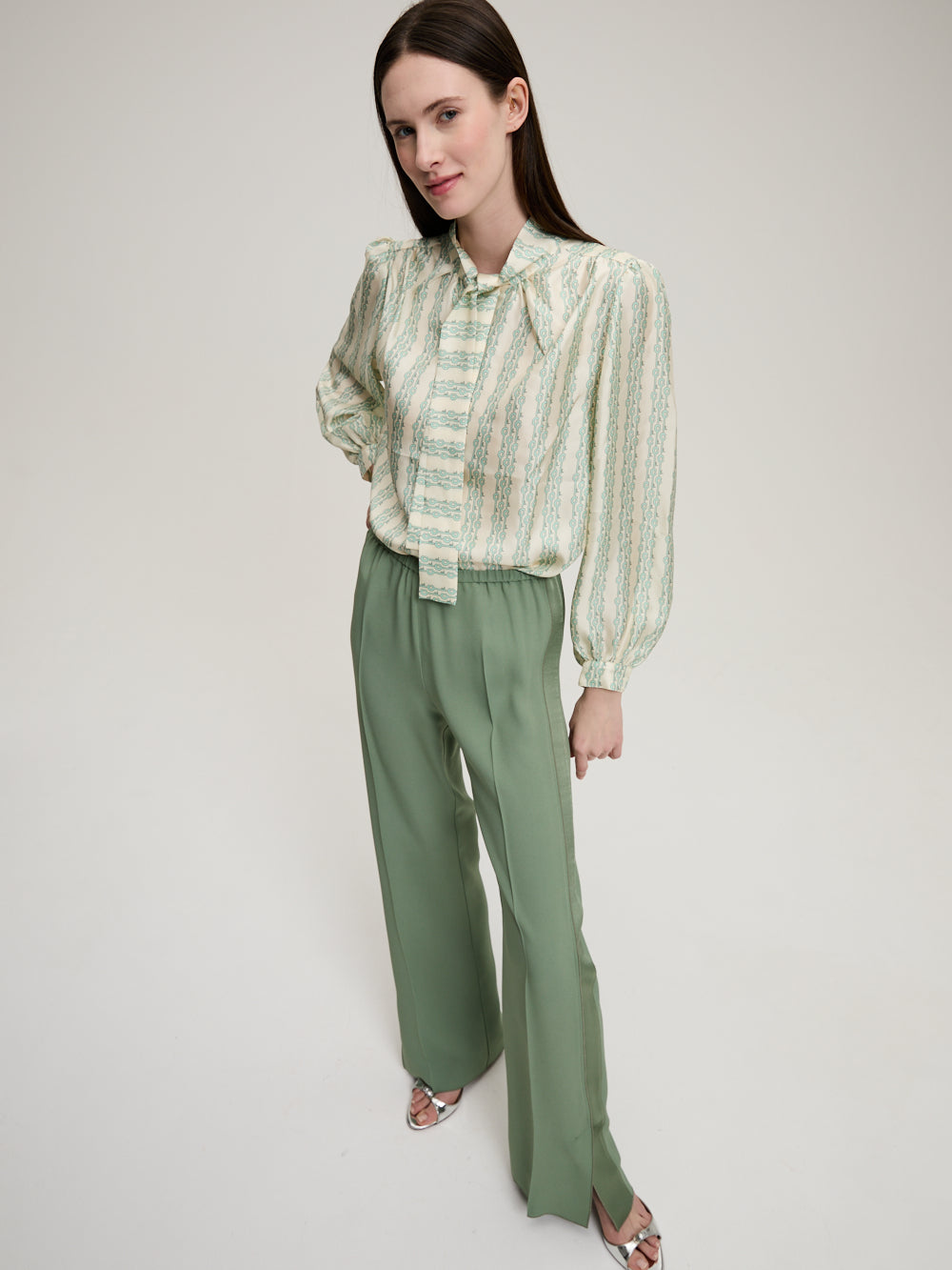 REVERSE SATIN KHAKI TROUSERS
