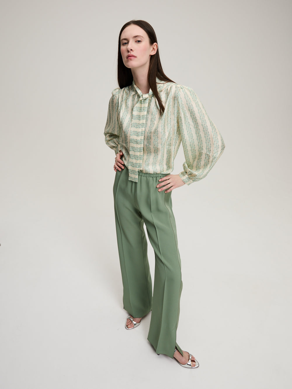 REVERSE SATIN KHAKI TROUSERS