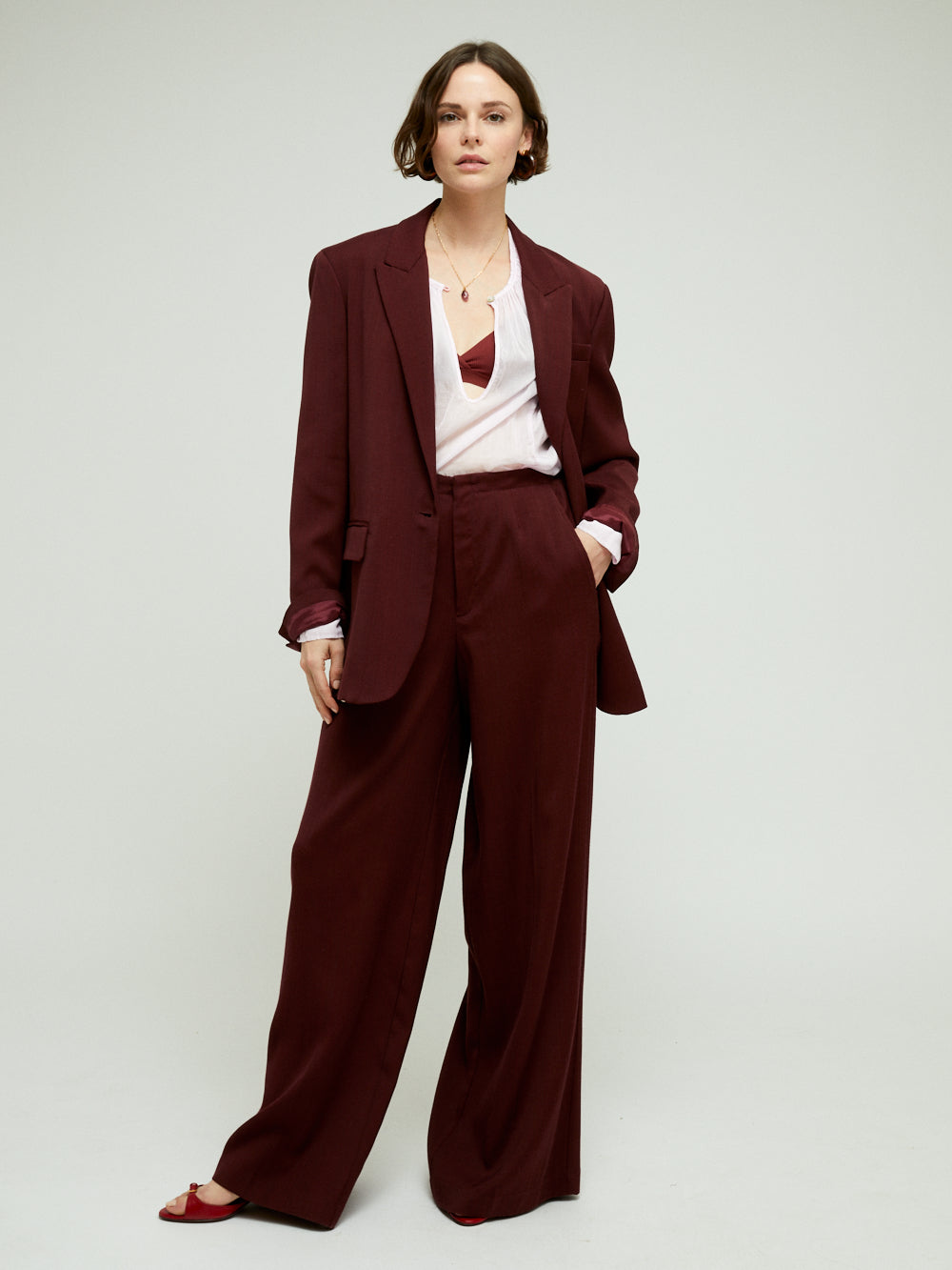 WOOL SLUB FLAT FRONT PANTS