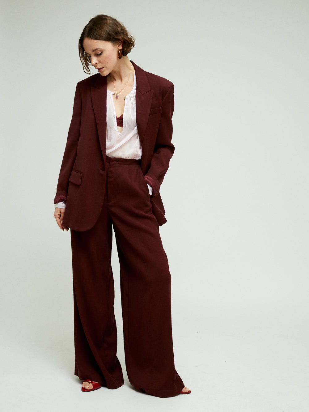 WOOL SLUB FLAT FRONT PANTS