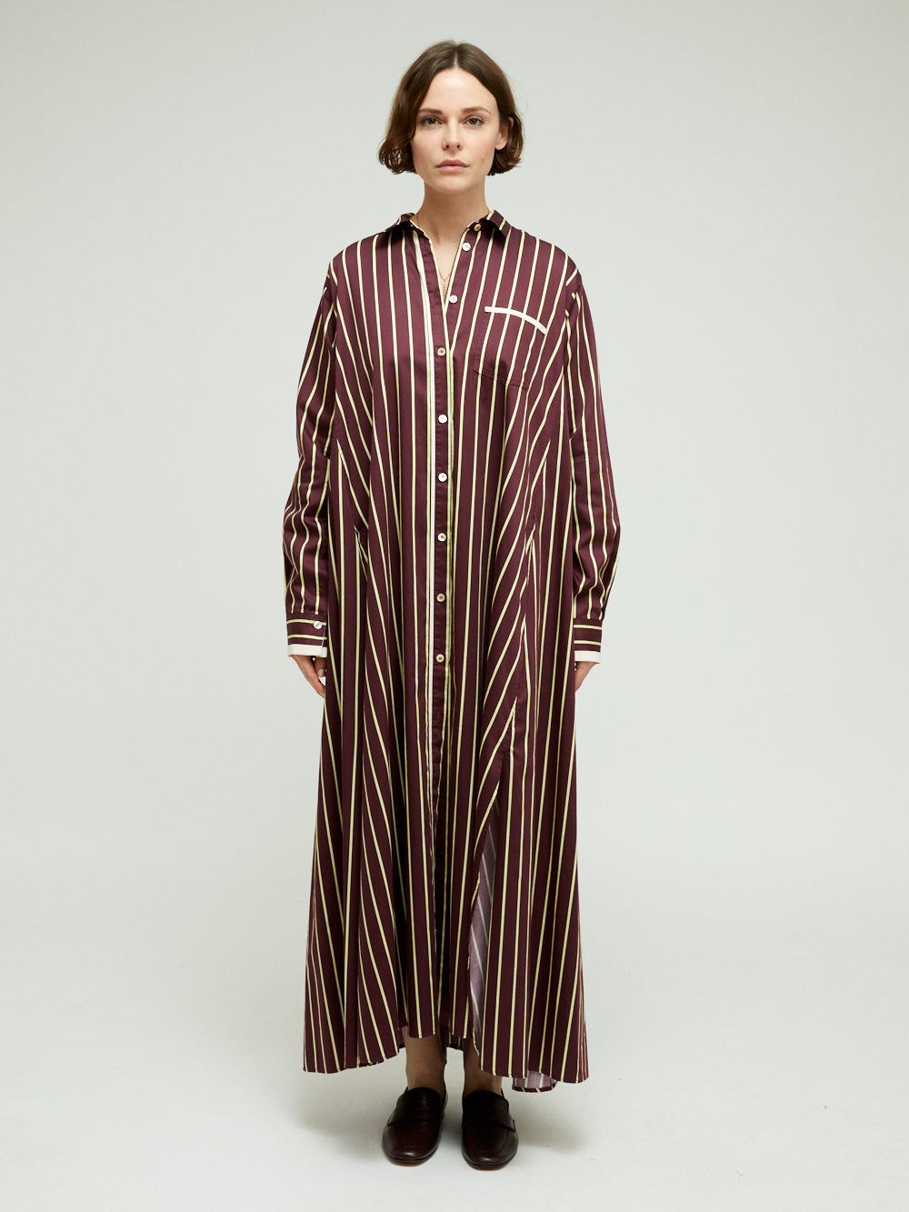 CHIC SATIN STRIPE KAFTAN DRESS