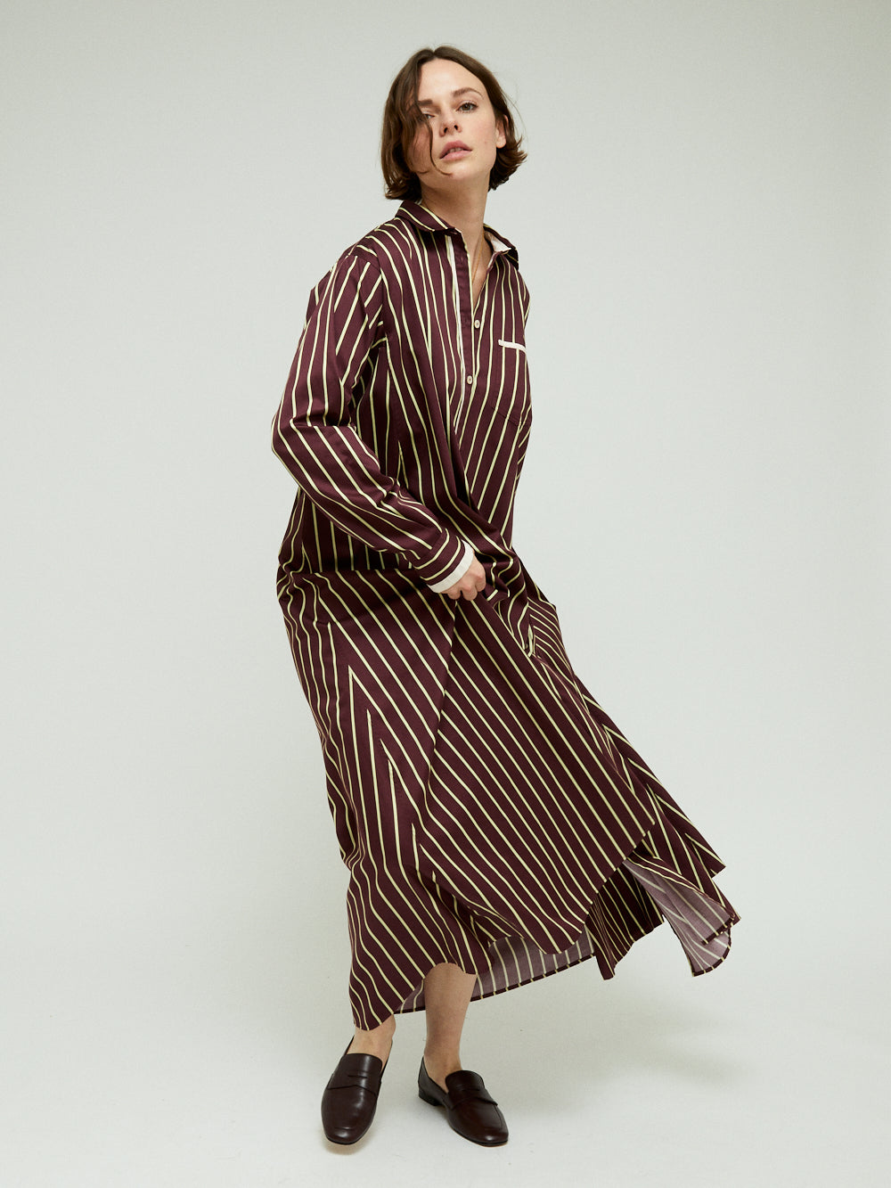 CHIC SATIN STRIPE KAFTAN DRESS