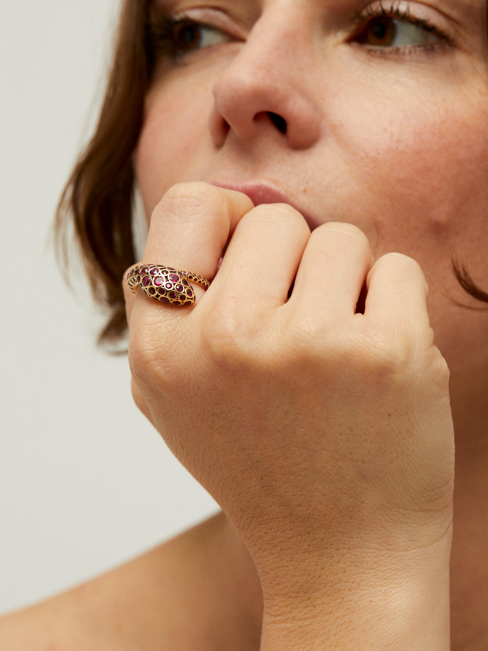 YELLOW GOLD AND RUBY BASILIK RING