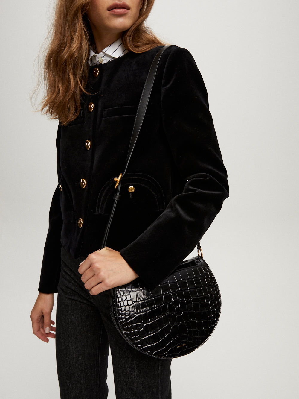 SAC KATE SADDLE BLACK CROCO