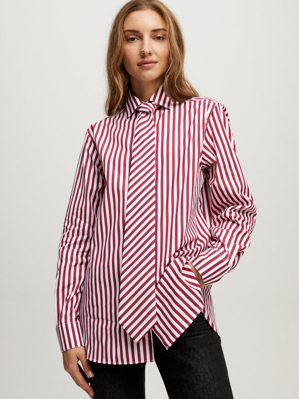 BURGUNDY STRIPED WORK SHIRT