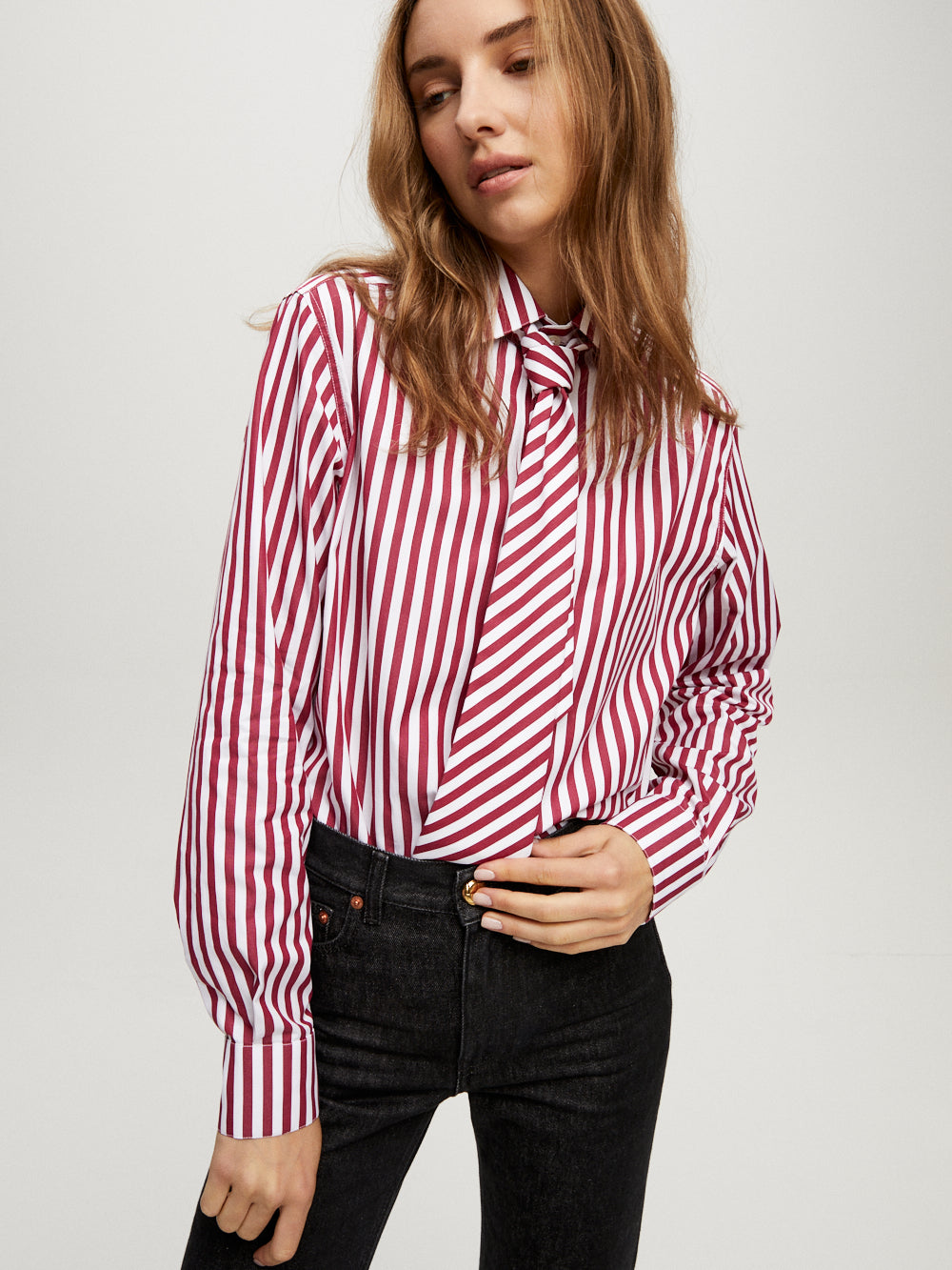 BURGUNDY STRIPED WORK SHIRT