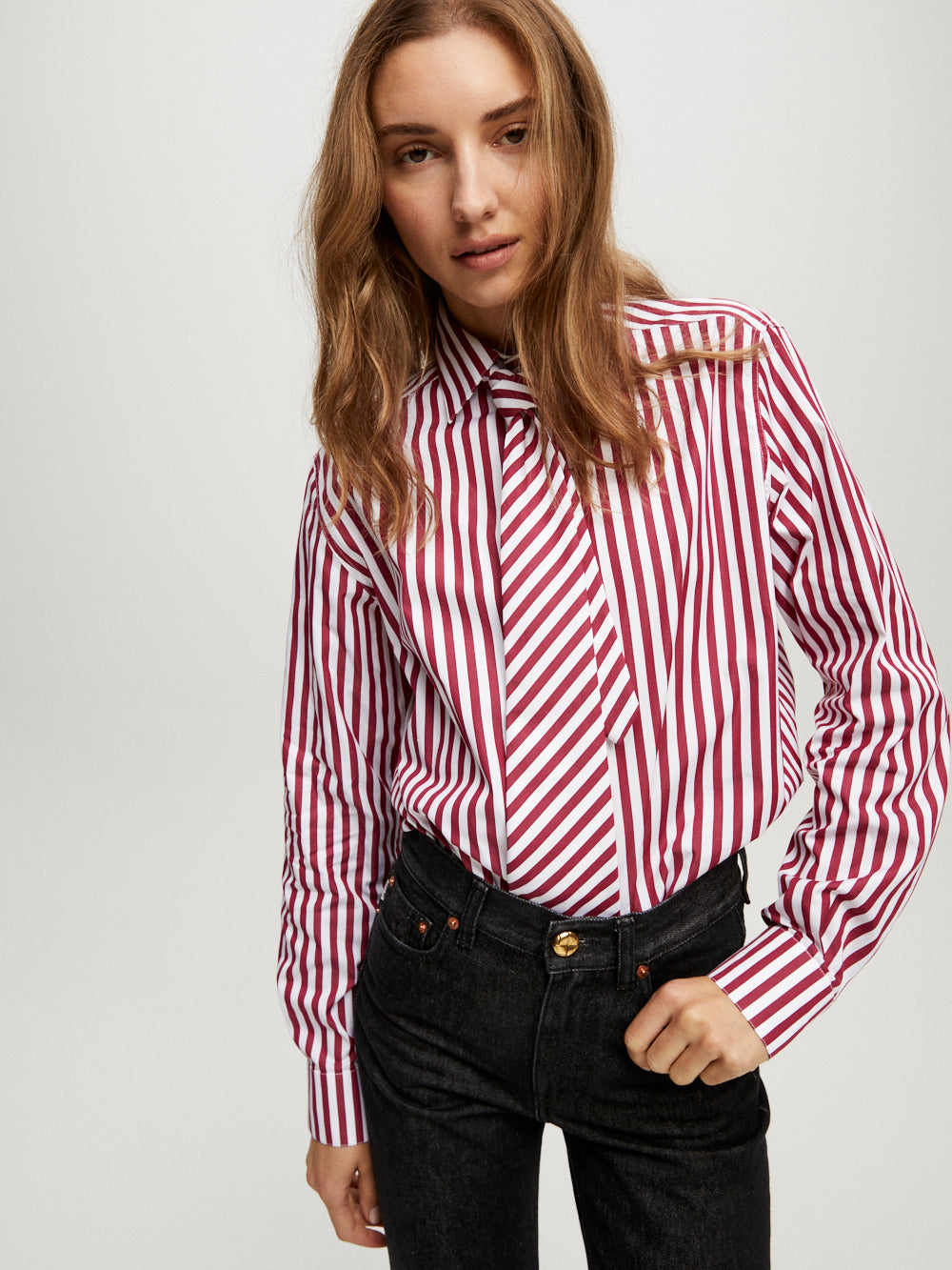 BURGUNDY STRIPED WORK SHIRT
