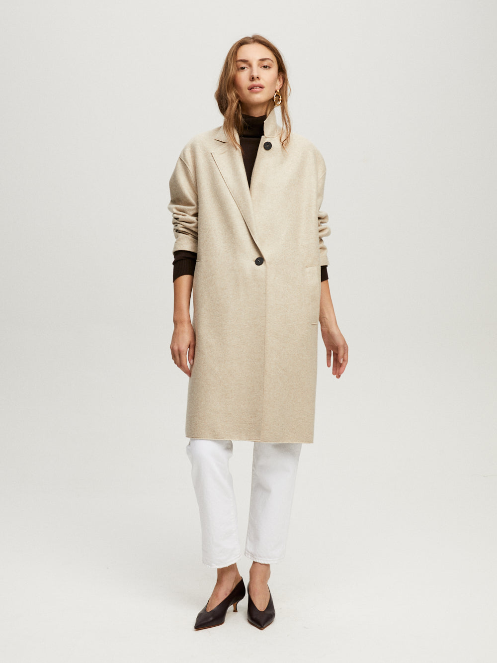 LORO PIANA ALMOND WOOL OVERSIZED COAT