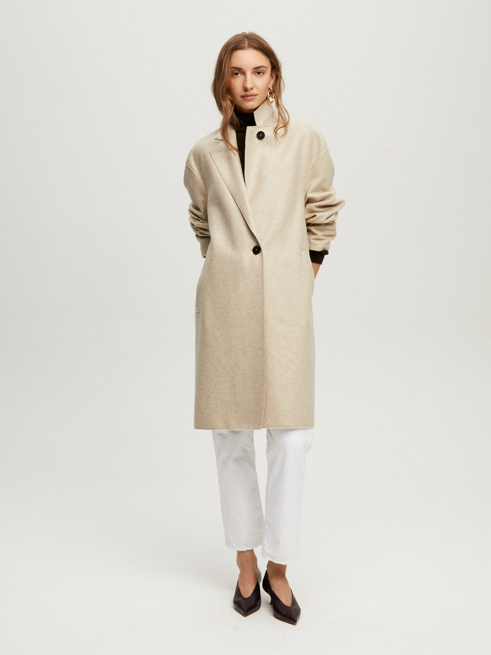 LORO PIANA ALMOND WOOL OVERSIZED COAT