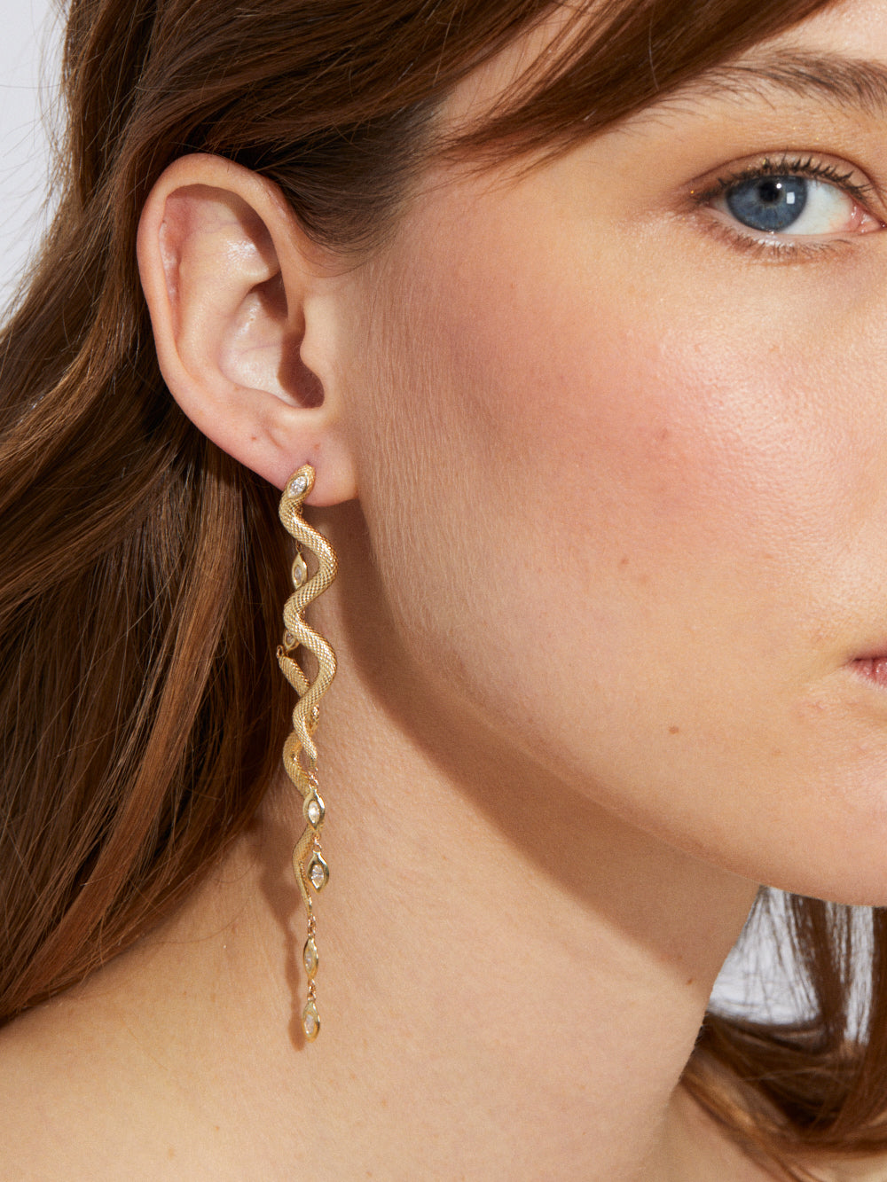 TEXTURED SNAKE AND DIAMONDS EARRING