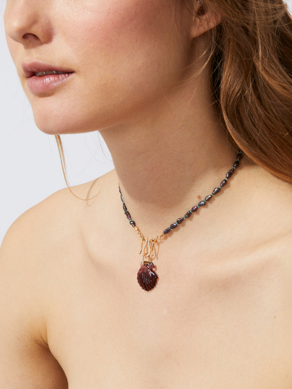 COLLIER PERLES EAU DOUCE, TOURMALINE ET DIAMANT