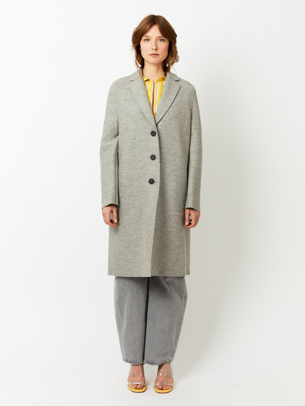 MANTEAU OVERCOAT PRESSED WOOL STONE MELANGE