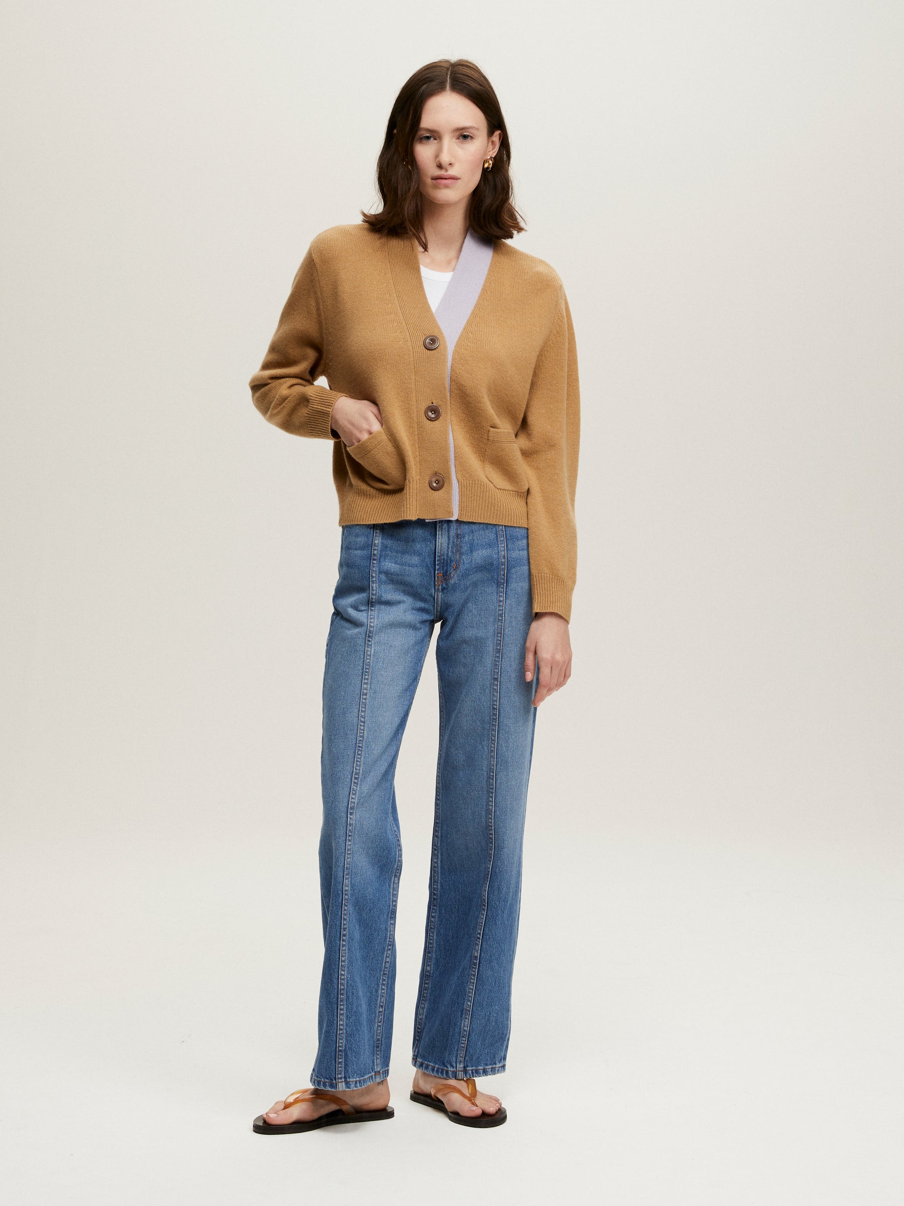 CARDIGAN LOU CONTRAST CAMEL & PARME