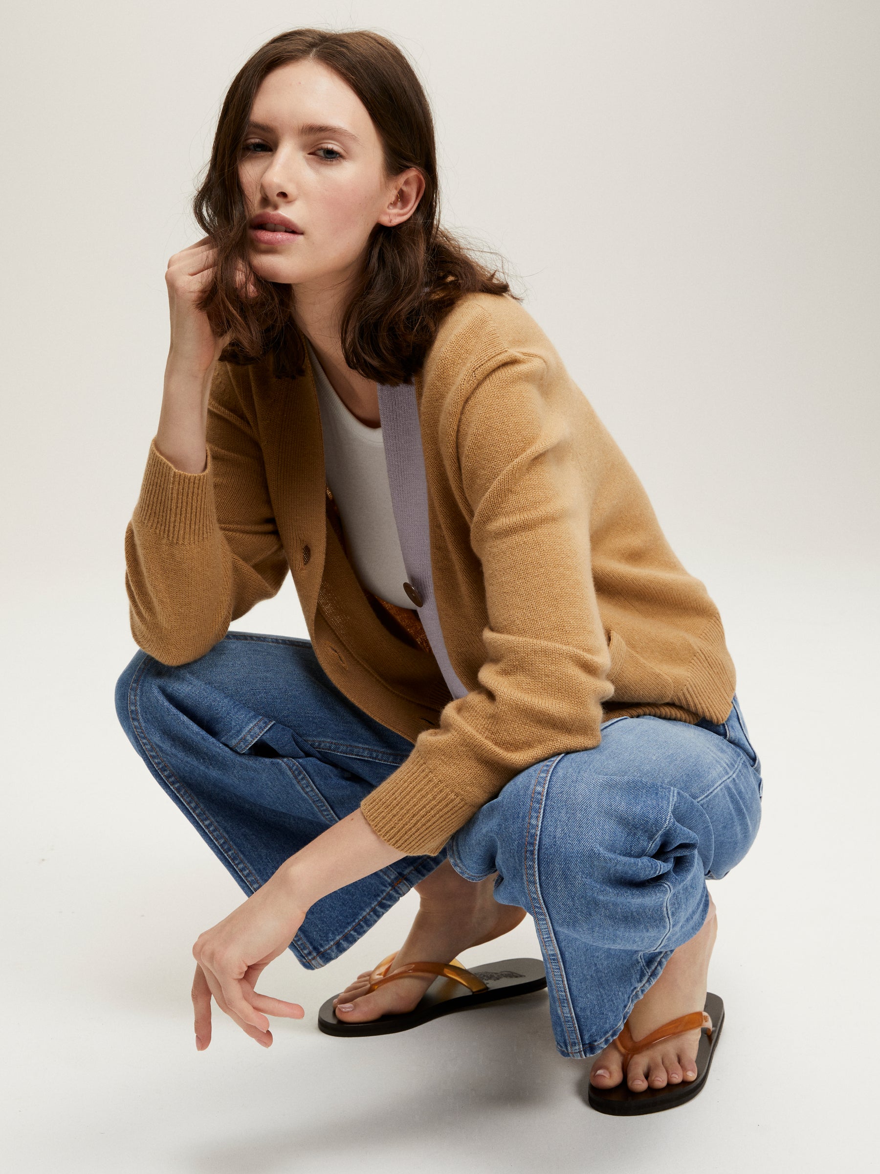 CARDIGAN LOU CONTRAST CAMEL & PARME