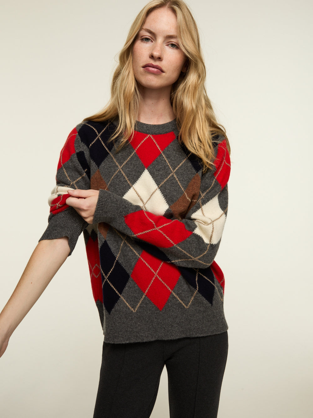 PULL AVA ARGYLE DERBY GREY RED & WHITE