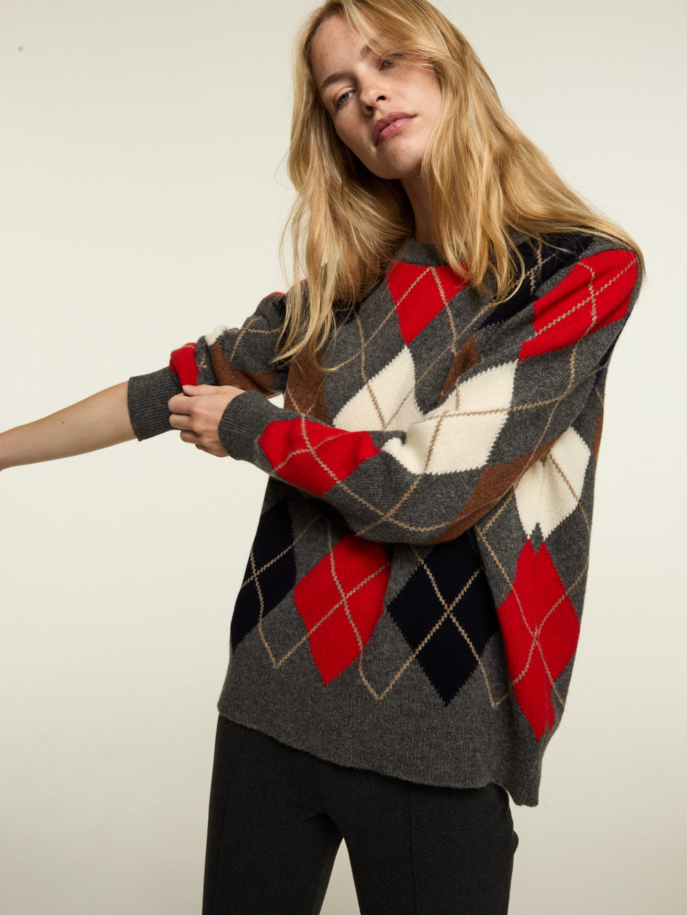 PULL AVA ARGYLE DERBY GREY RED & WHITE