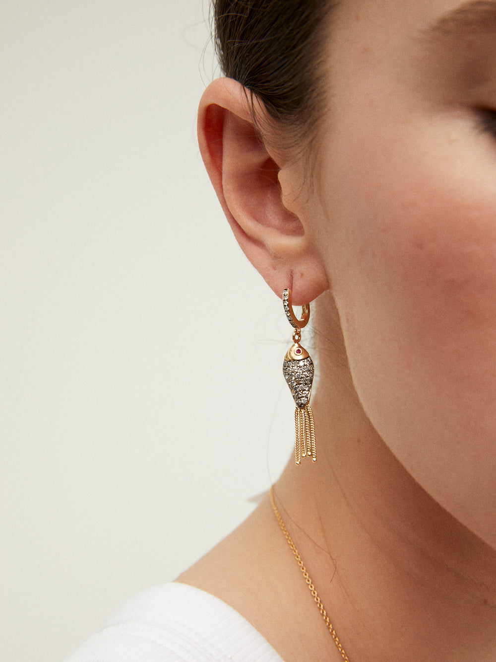 IVORY & DIAMOND FISH EARRING
