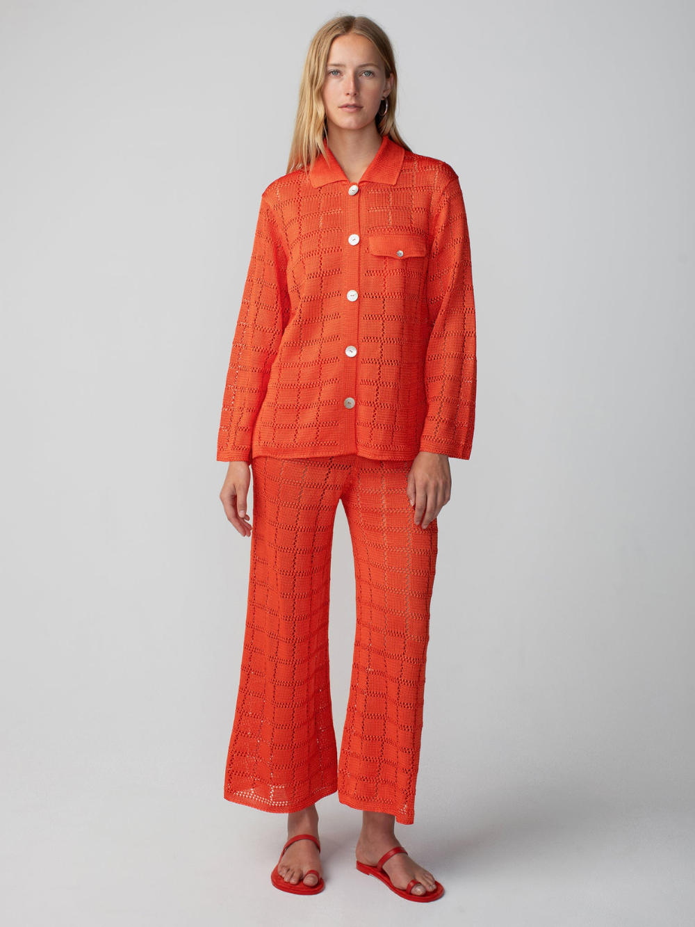 TOMATO RED PATCHWORK TROUSERS