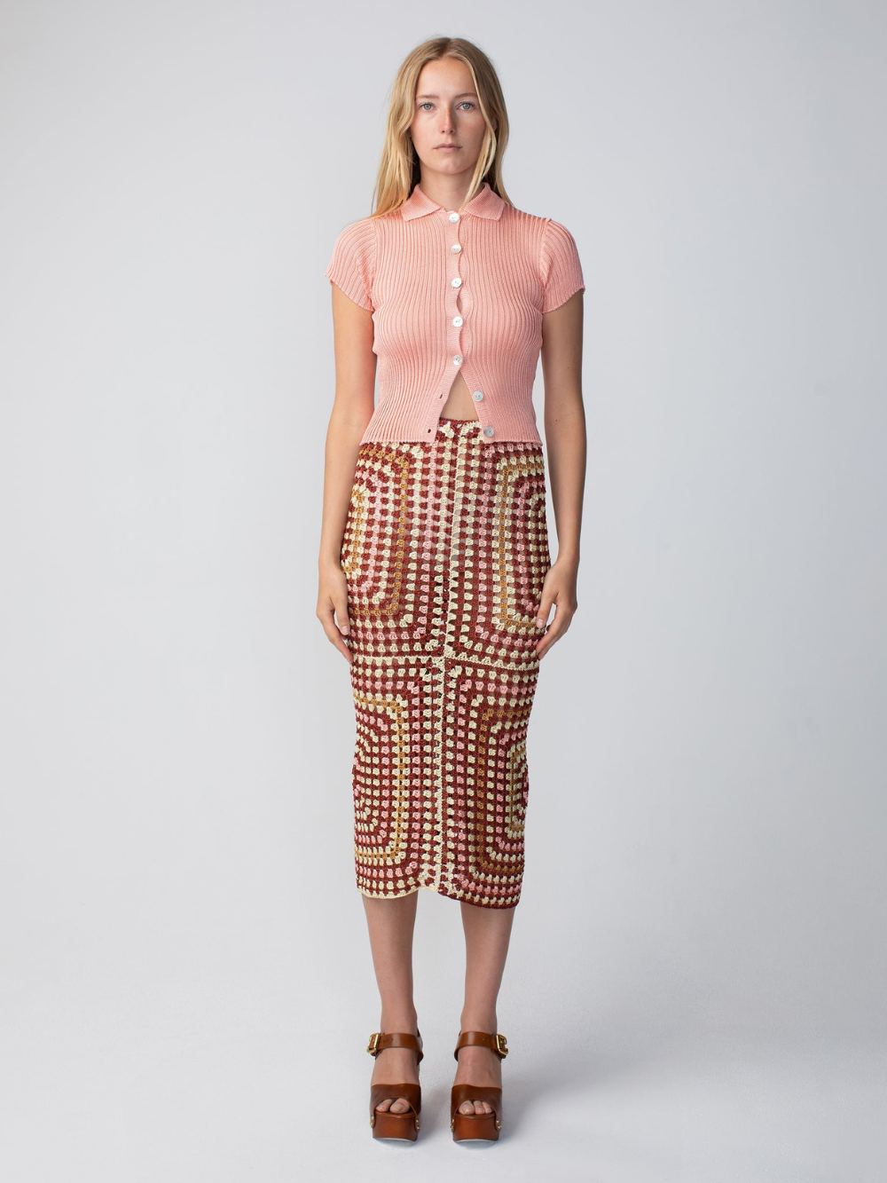 SHELL SHORT-SLEEVED BUTTON-ON TOP