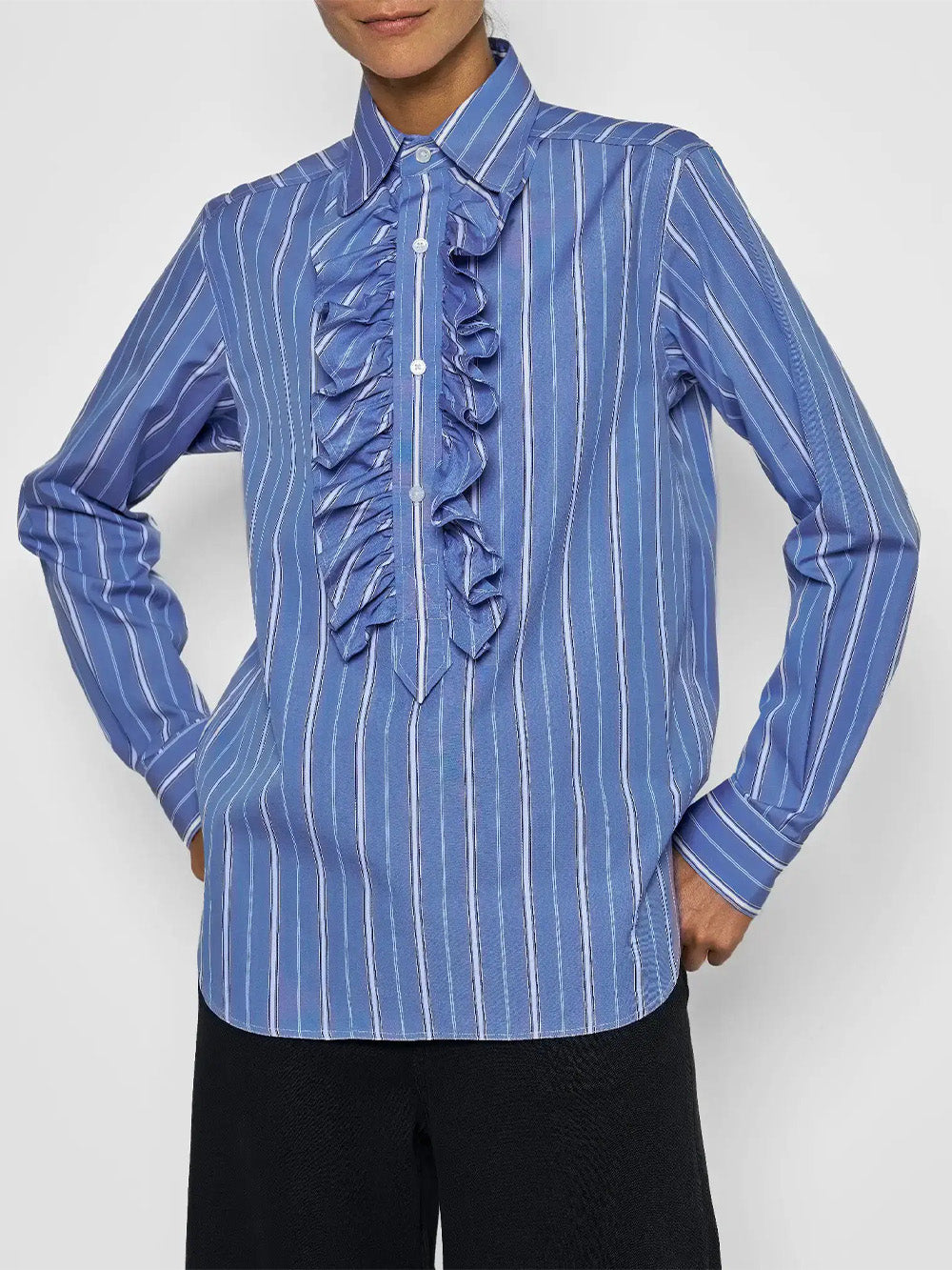 RUFFLE POLO PARIS STRIPE SHIRT