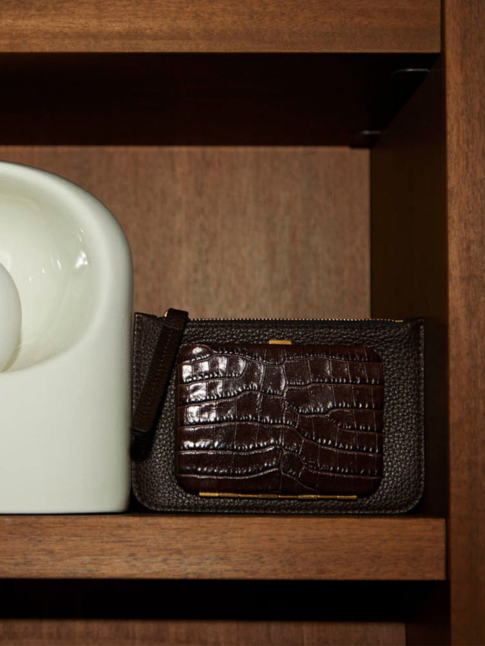 PORTE CARTE NASH MOCHA BRANDON & CHOCOLATE CROCO
