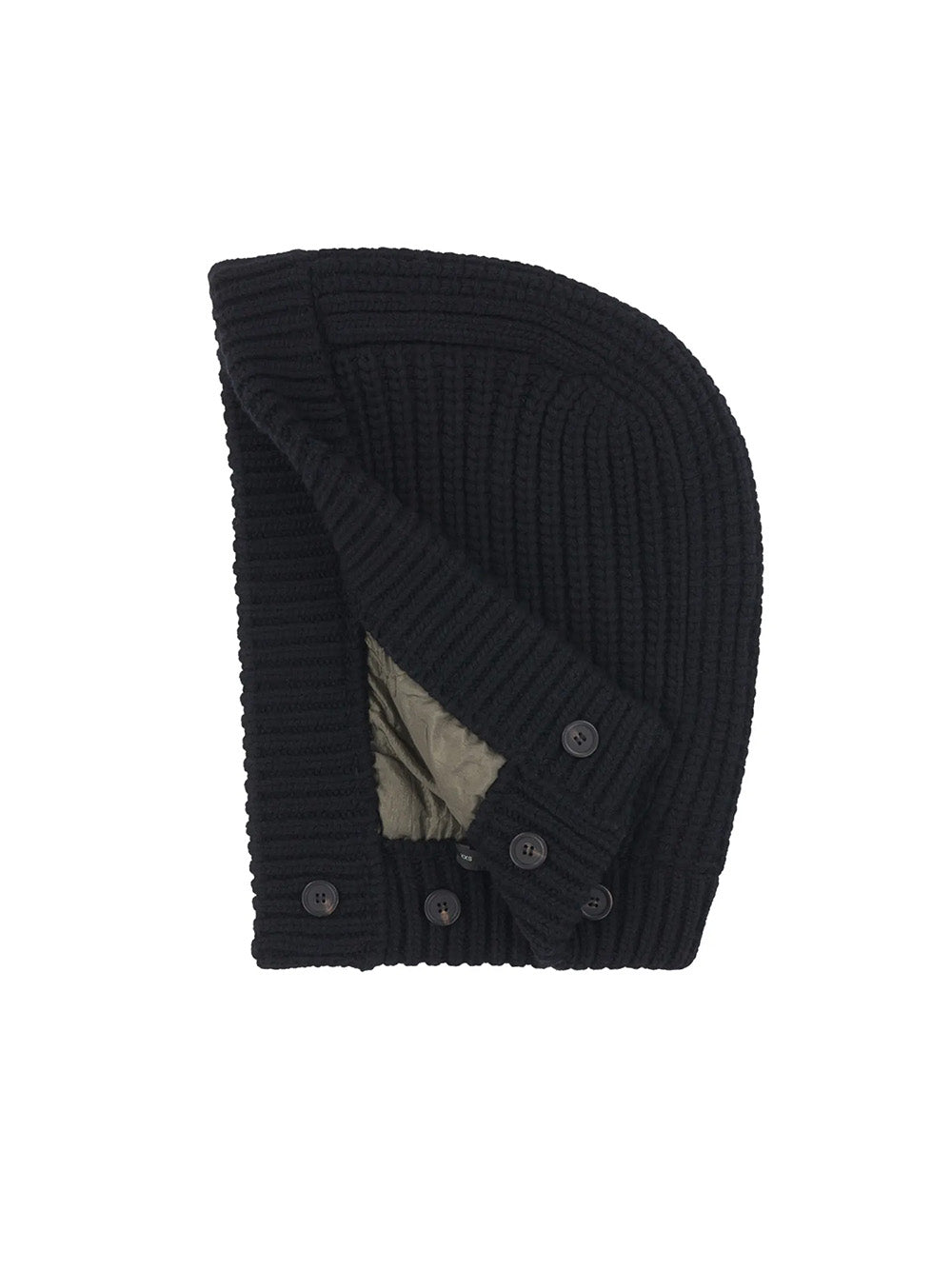 KNITTED BLACK-DARK OLIVE HOOD