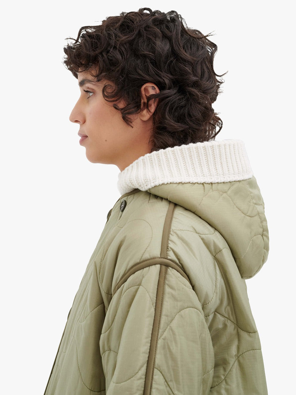 IVORY & PALE SAGE KNITTED HOOD