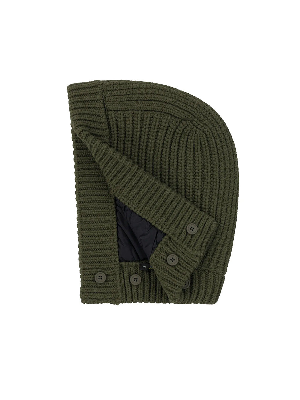 DARK OLIVE-BLACK KNITTED HOOD