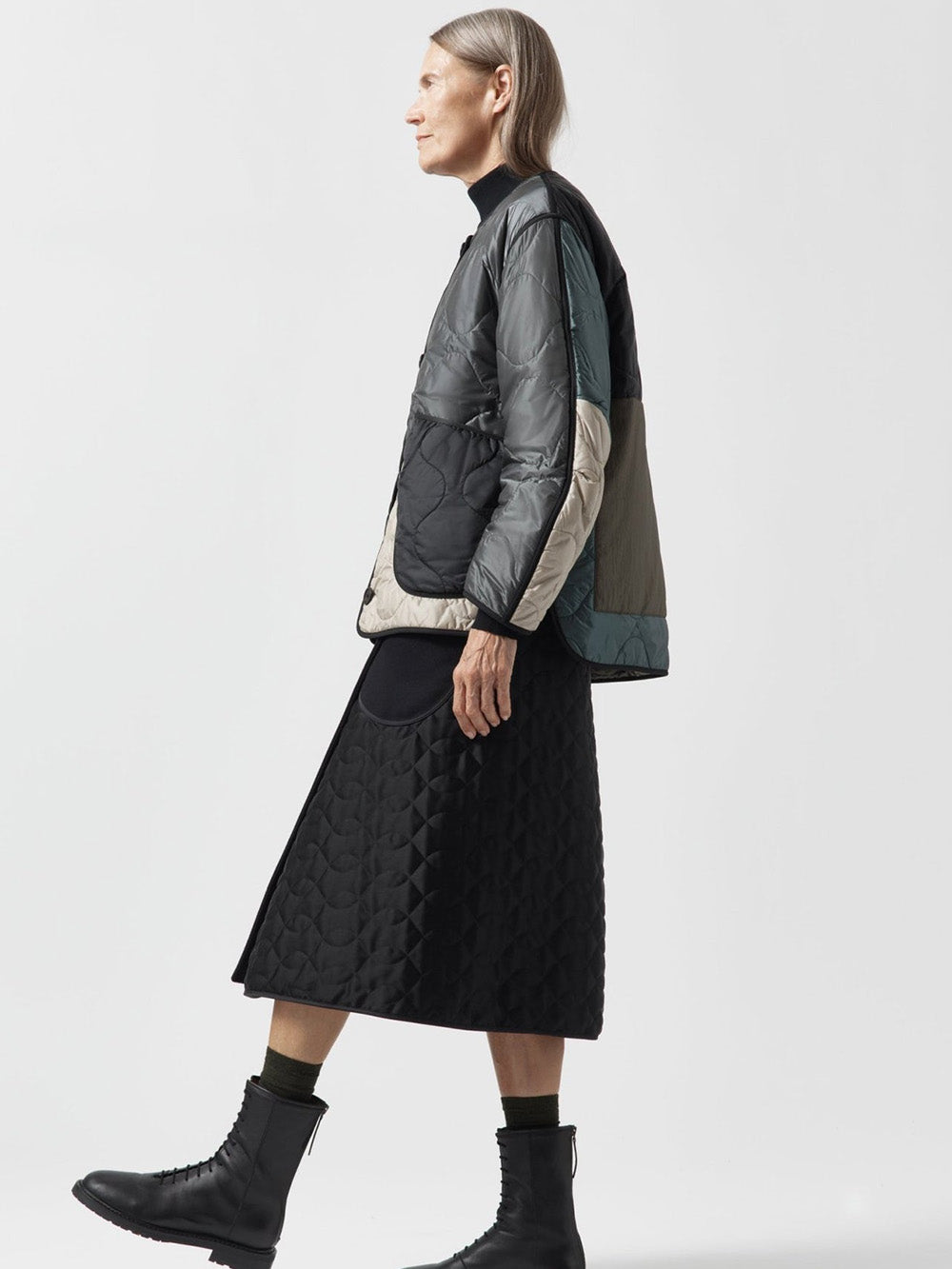 VESTE PATCHWORK QUILT MINERAL GREEN & OLIVE