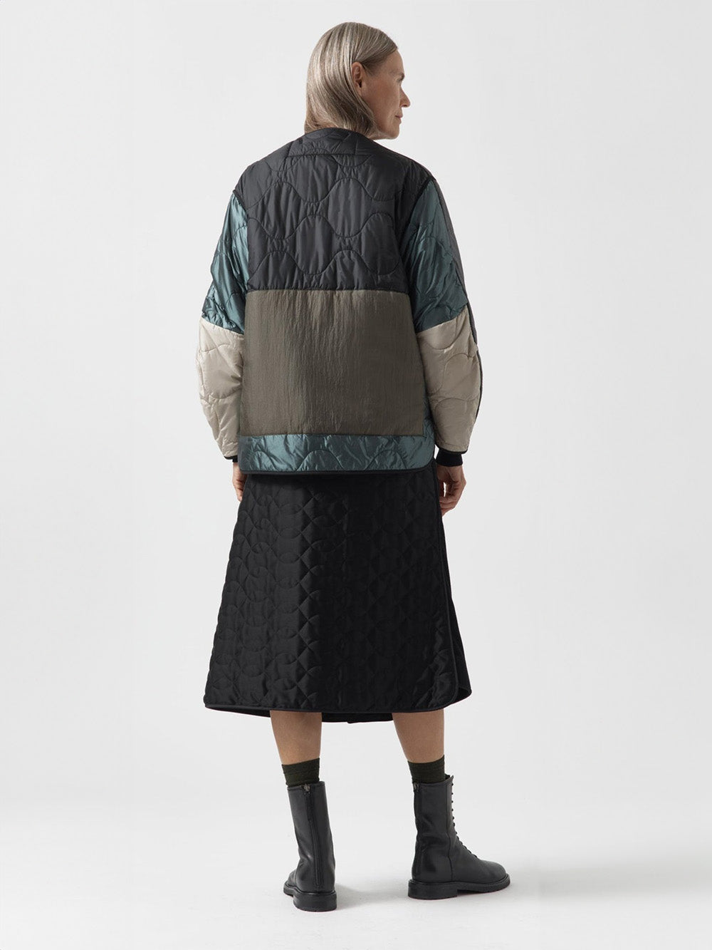 VESTE PATCHWORK QUILT MINERAL GREEN & OLIVE