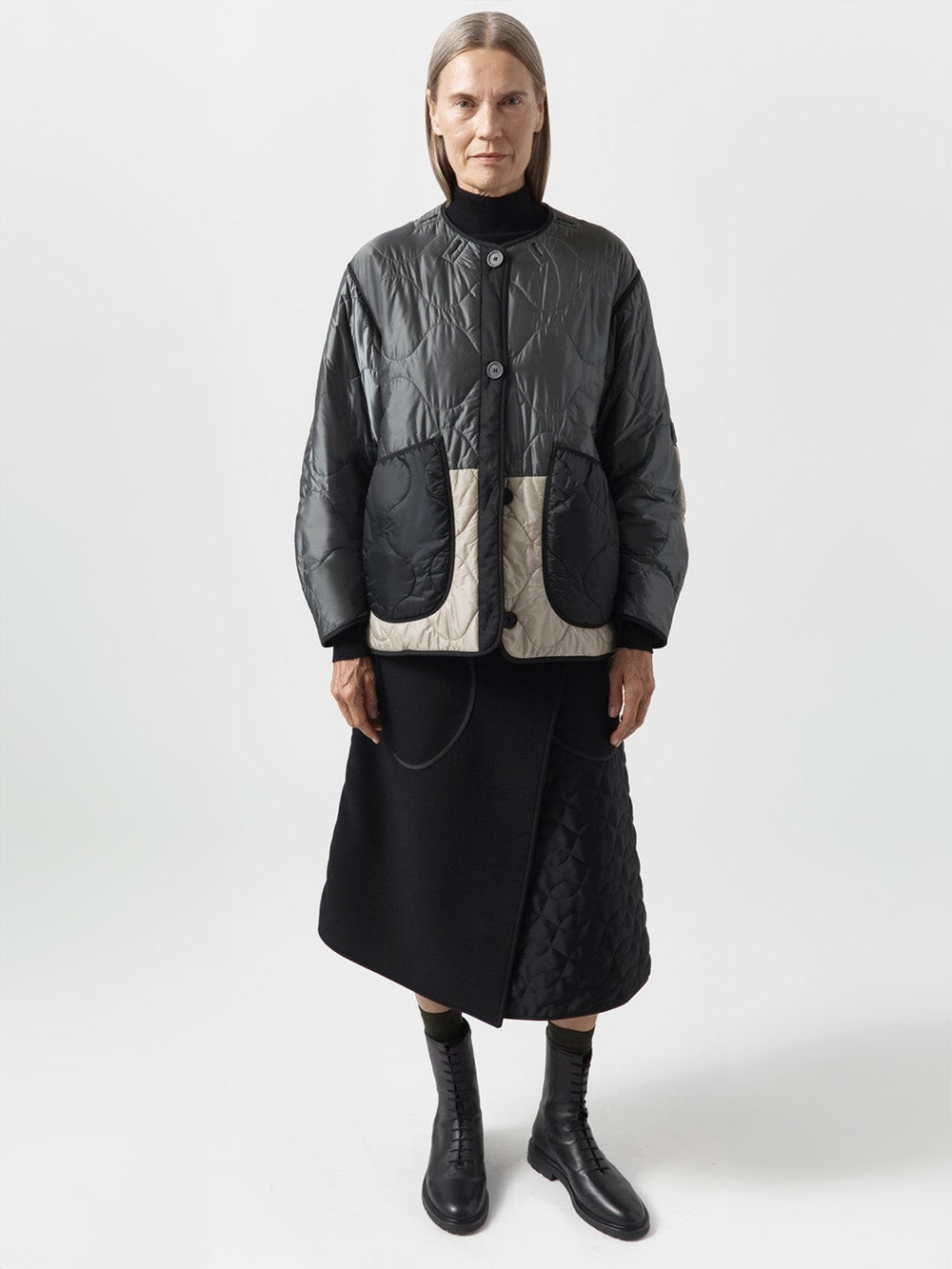 VESTE PATCHWORK QUILT MINERAL GREEN & OLIVE