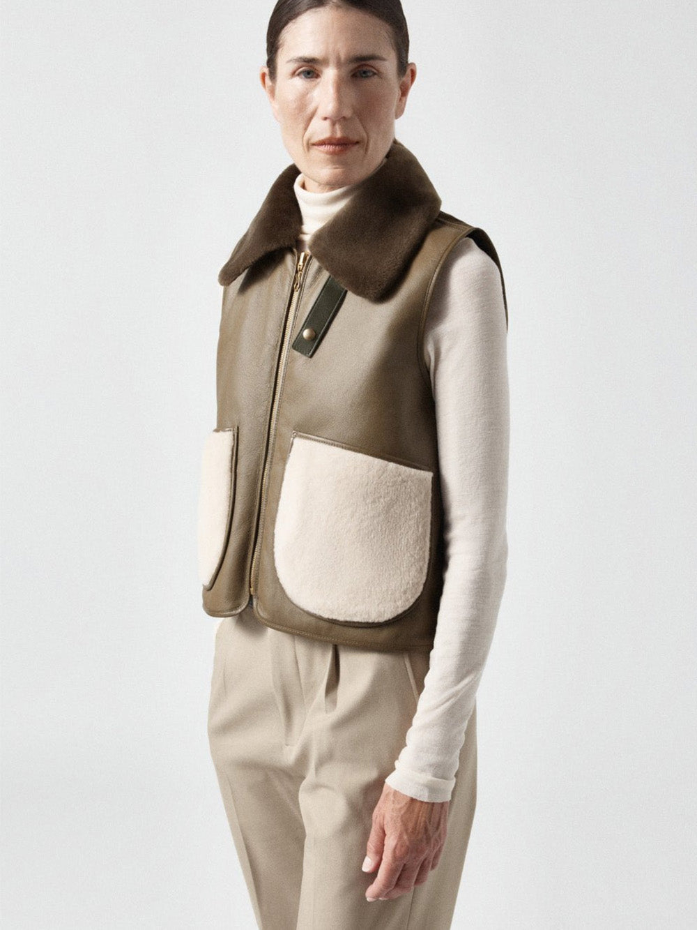 CROPPED AVIATOR VEST MOSS BLUSH