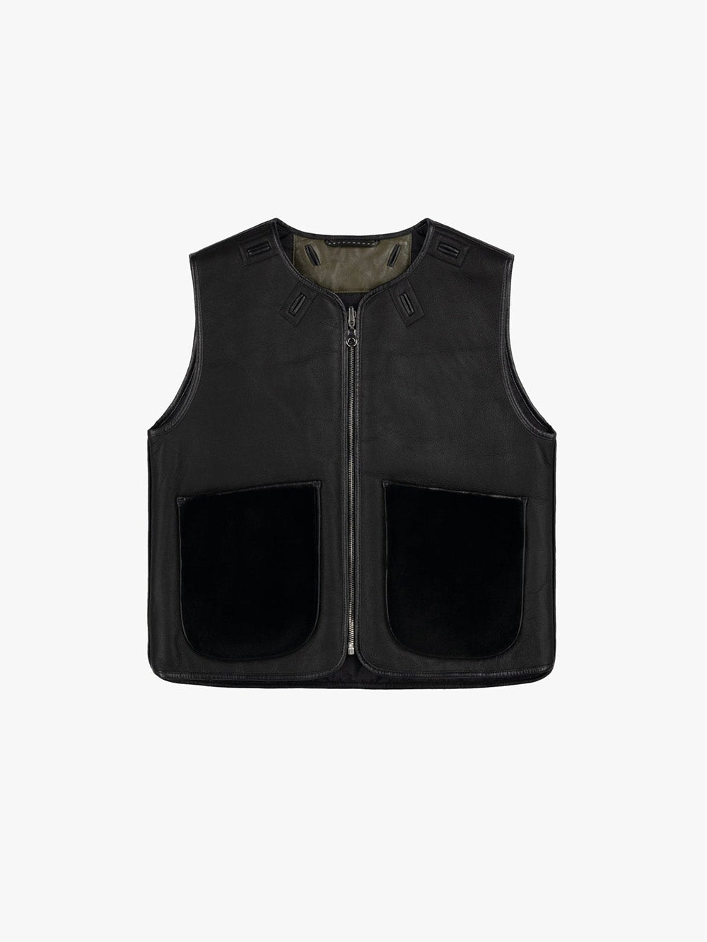 CROPPED AVIATOR VEST BLACK DARK OLIVE