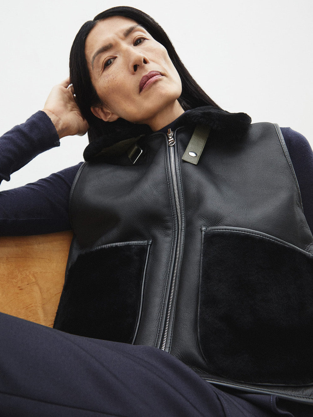 CROPPED AVIATOR VEST BLACK DARK OLIVE