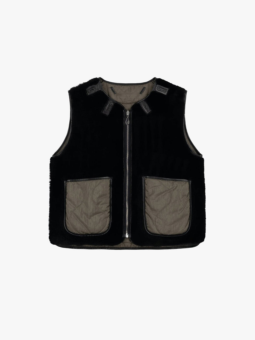 CROPPED AVIATOR VEST BLACK DARK OLIVE