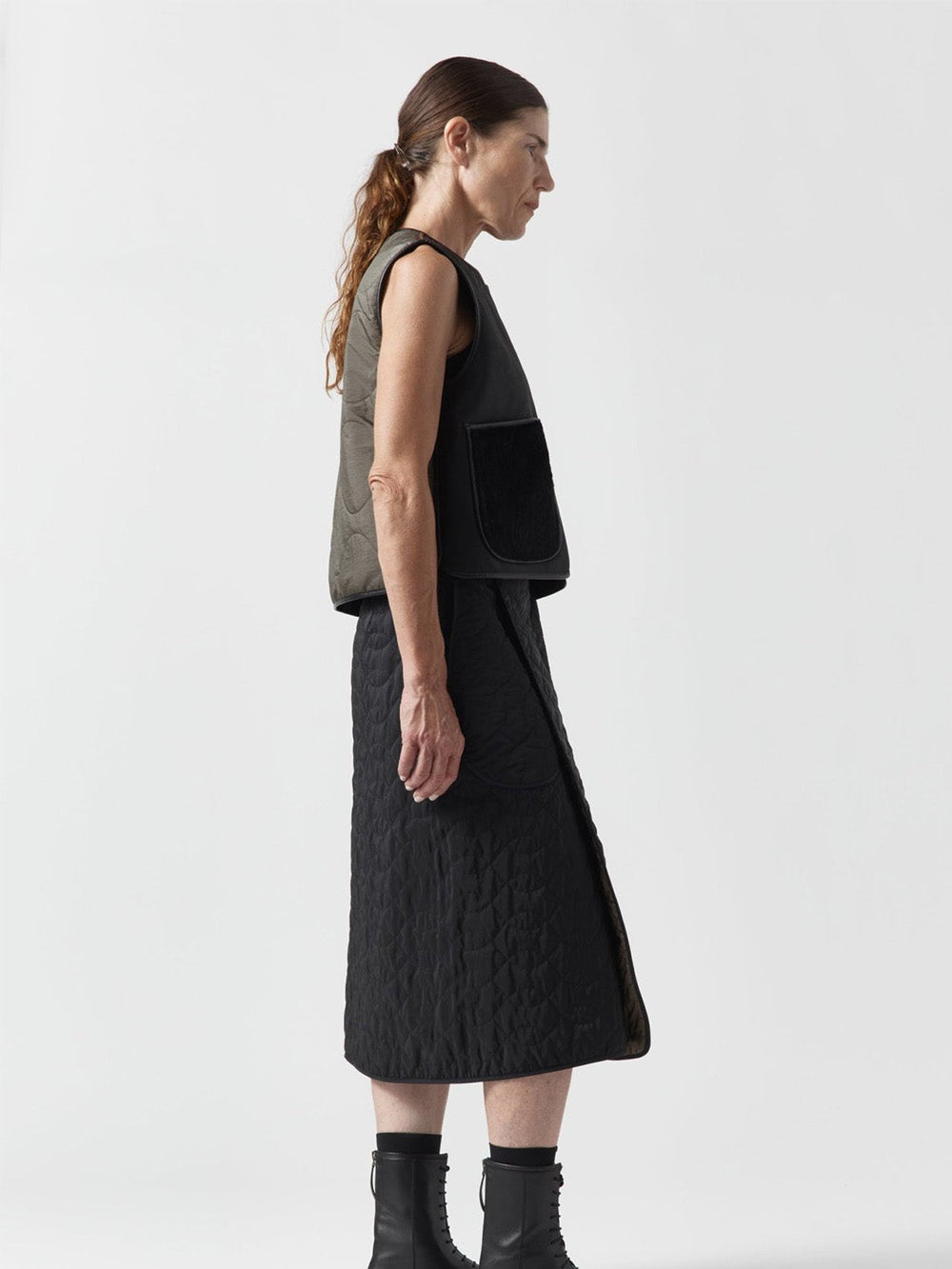 CROPPED AVIATOR VEST BLACK DARK OLIVE