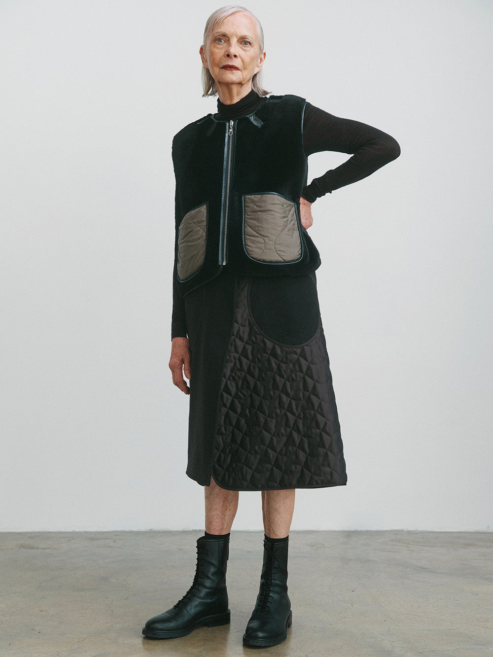 CROPPED AVIATOR VEST BLACK DARK OLIVE