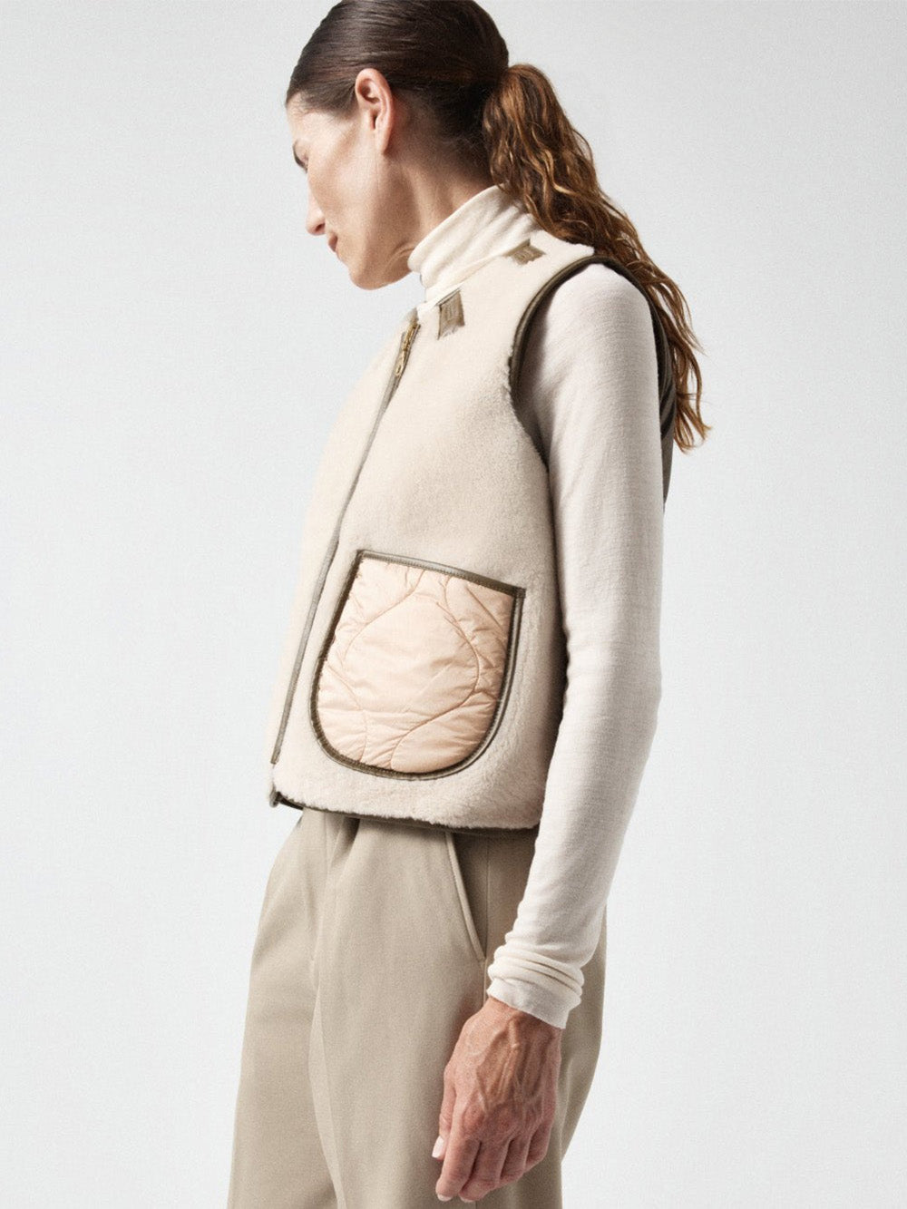 CROPPED AVIATOR VEST MOSS BLUSH